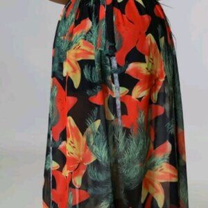Long maxi dress floral print chain split thigh tie back Cami SPRING Summer Xl